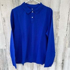 Lands’ End Men’s Long Sleeve Polo Shirt Color -Cobalt Size Large